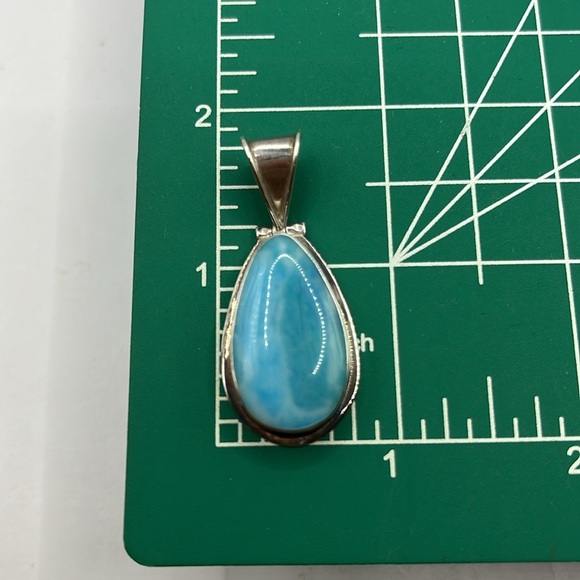 Blue Larimar and  Sterling Silver Teardrop Pendant Statement Bold Big Pendant - Picture 12 of 13